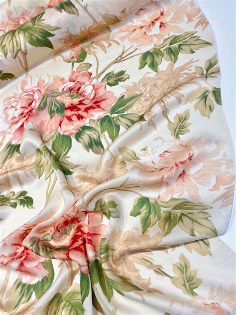 Silk Designer Fabric By The Yard With Rose Print Floral Etsy