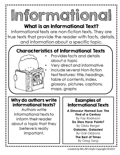 Informational Text Anchor Chart Kindergarten
