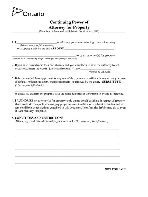 Ontario Power Of Attorney Fillable Form Printable Forms Free Online