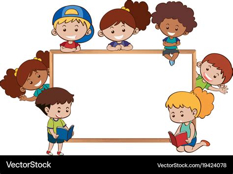 Whiteboard And Happy Kids Around Royalty Free Vector Image