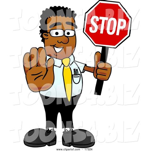 Vector Illustration Of A Cartoon Black Business Man Mascot Holding A