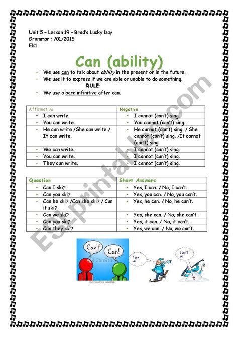 Can For Ability Esl Worksheet By Makloklap