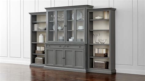 Comes in your choice of natural cherry, maple, oak or walnut hardwood. Cameo 4-Piece Grey Glass Door Wall Unit w/Open Bookcases ...