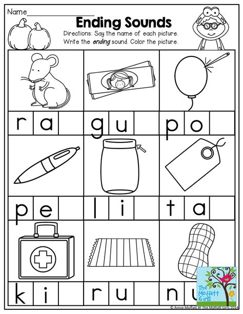 Kindergarten Worksheets Ending Sounds