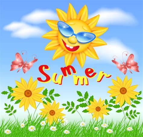 Uśmiechnięte Słoneczko Z Kwiatami — Grafika Wektorowa © Clairev 2260680