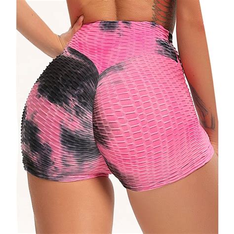 seasum women s high waist butt lift workout shorts tie dyed tummy control textured yoga sports