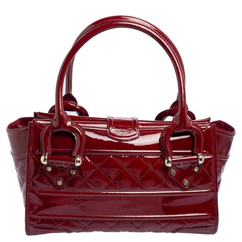 Burberry Red Quilted Patent Leather Manor Satchel At 1stdibs