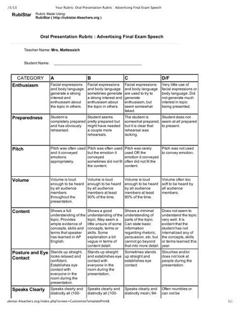 Preview Of â Print Your Rubric Oral Presentation Rubric