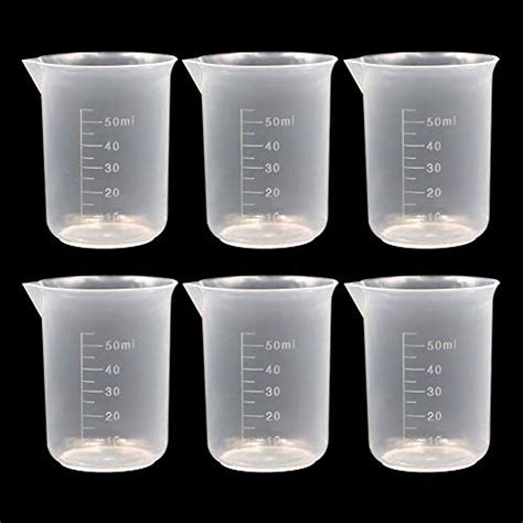 6 Pack 50ml Lab Plastic Graduated Beaker Transparent Measuring Beaker
