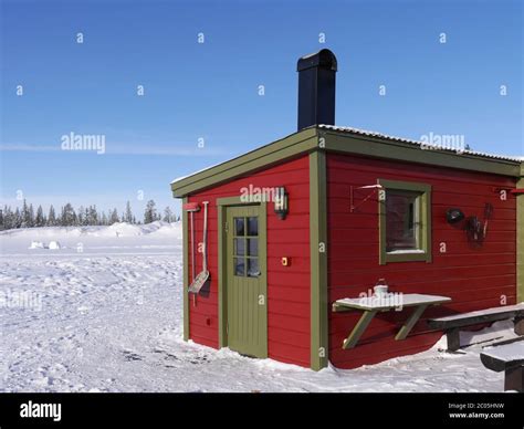 Sauna At A Frozen Lake In Lapland Stock Photo Alamy