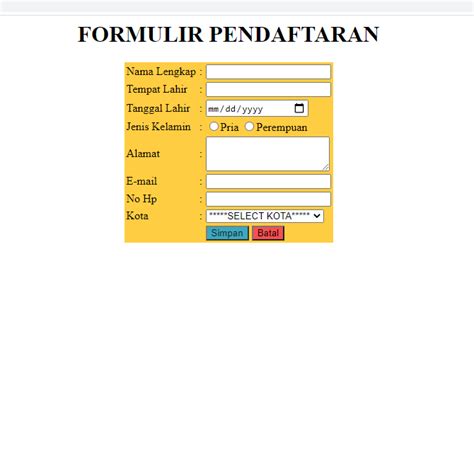 Register Html Form Pendaftaran