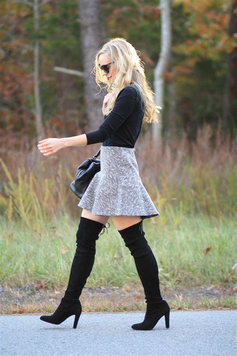 Coveted Black Turtleneck Tweed Flounce Skirt And Otk Boots Meagan