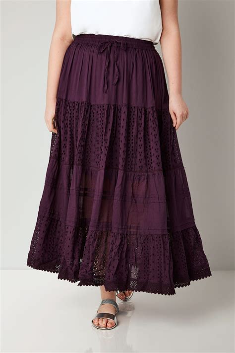 Purple Tiered Broderie Maxi Skirt Plus Size 16 To 36 Purple Maxi