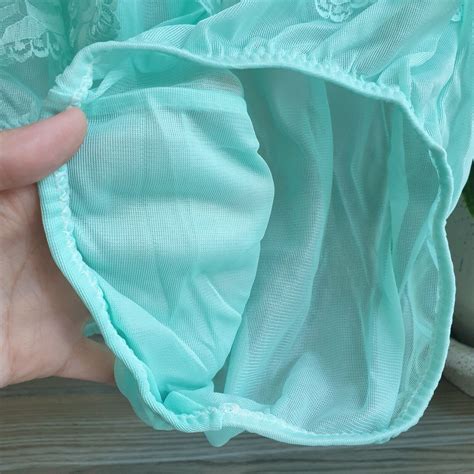 vintage sheer nylon panties green bikini floral lace … gem