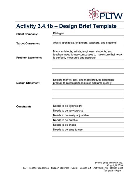 Product Brief Template Word
