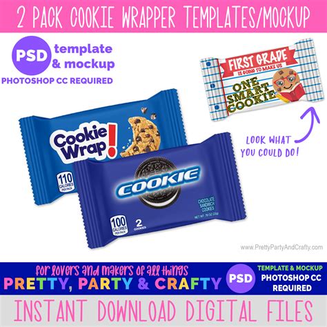 2 Pack Cookies Wrapper Template And Mockup Photoshop Pretty Party
