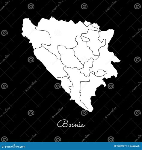 Bosnia Region Map White Outline On Black Stock Vector Illustration