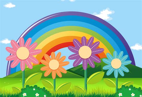Rainbow And Flowers In Garden 370267 Vector Art At Vecteezy