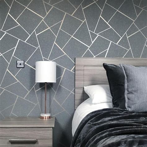 Wm4228301 Wallpaper Gray Charcoal Black Metallic Textured Geometric