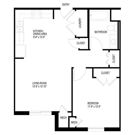 1 Bedroom Corridor Floor Plan Balch Springs Apartment