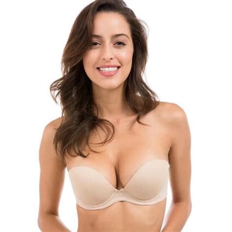 Women S Multiway Smooth Demi Cup Seamless Removable Padded Lift Push Up Strapless Bra In Bras