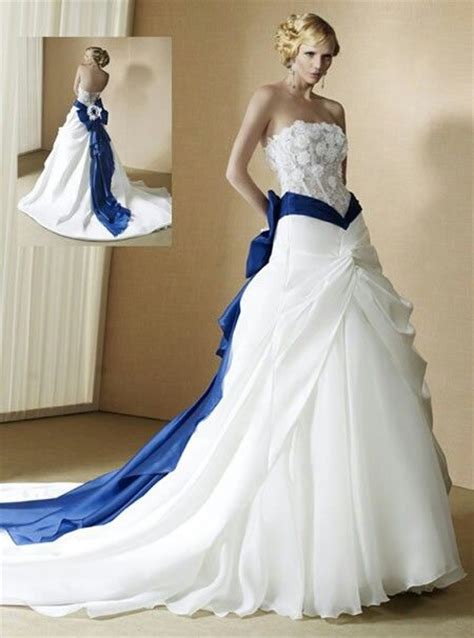 Vimans Elegant Strapless Blue And White Wedding Dresses
