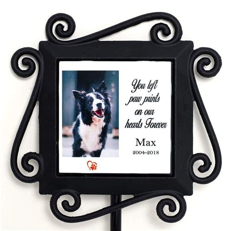 Wrought Iron Pet Memorial Garden Stake With Personalized Photo Ceramic