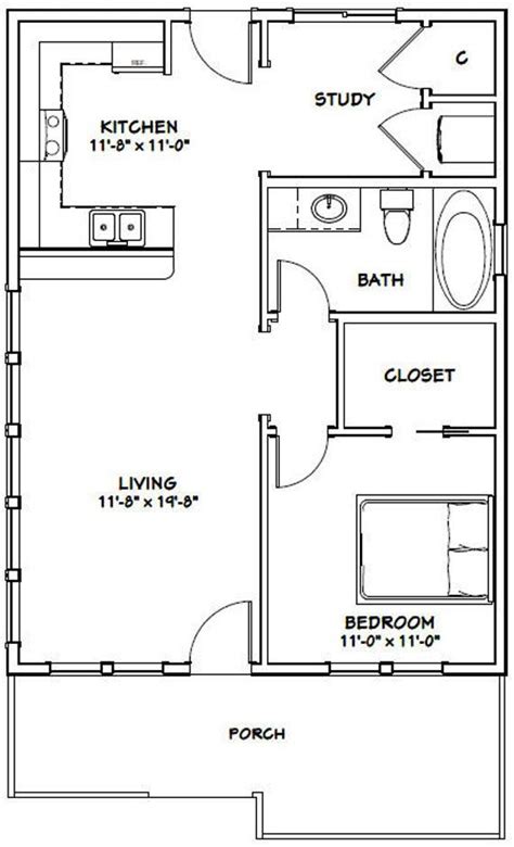 24x32 House 1 Bedroom 1 Bath 768 Sq Ft Pdf Floor Plan Instant Download Model 1 Etsy Tiny