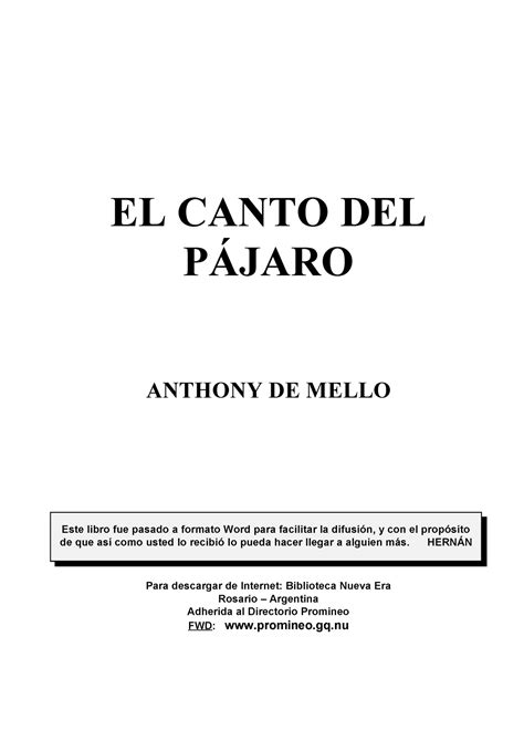 El Canto Del Pc3a1jaro Anthony De Mello El Canto Del PÁjaro Anthony