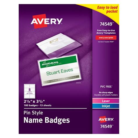 Avery Pin Style Name Badges 2 14 X 3 12 100 Badges 74549