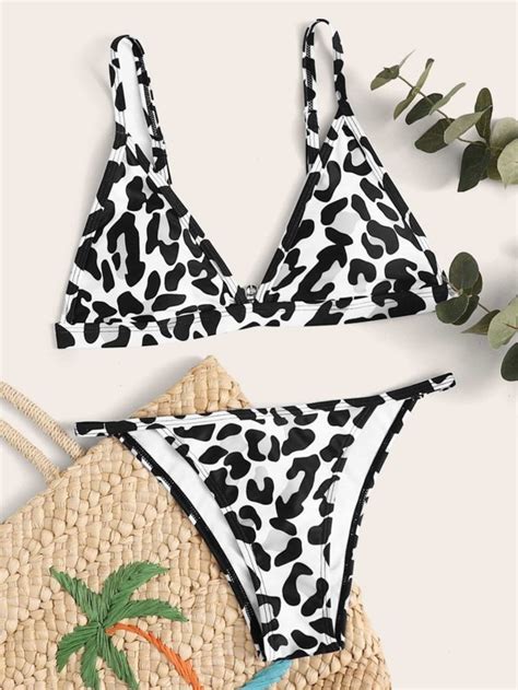 Leopard Triangle Tanga Bikini Swimsuit