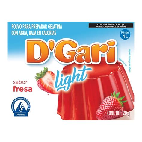 Polvo Para Preparar Gelatina Dgari De Agua Light Sabor Fresa G