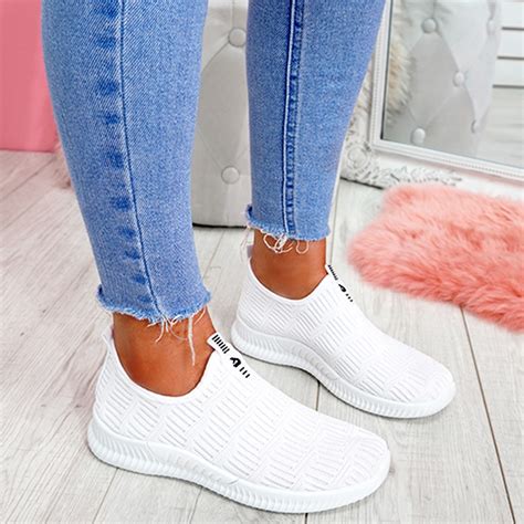 Womens Ladies Slip On Knit Style Trainers Party Sneakers Women Sport