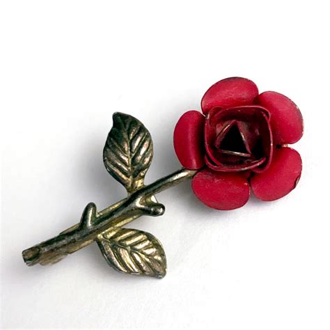 Red Rose Enamel Brooch Pin 1970s Vintage Unsigned Depop In 2021 Enamel Brooch Brooch