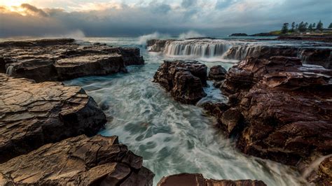 Wallpaper Nature Landscape Rocks Clouds Long Exposure Water