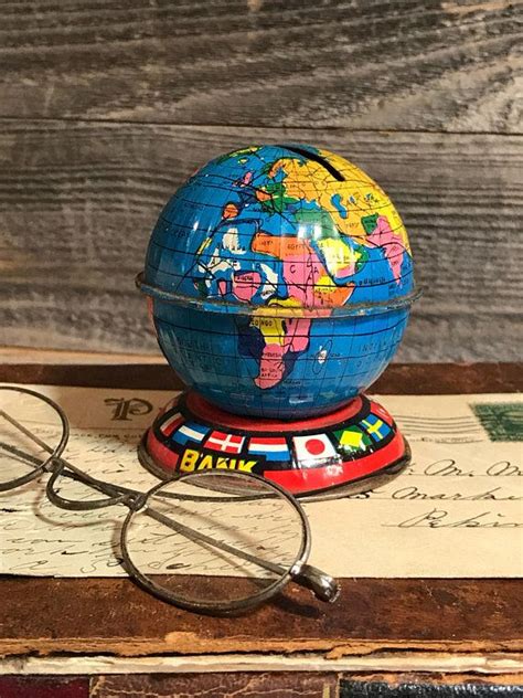 Vintage Small World Globe Bank Vibrant Primary Colors Etsy World