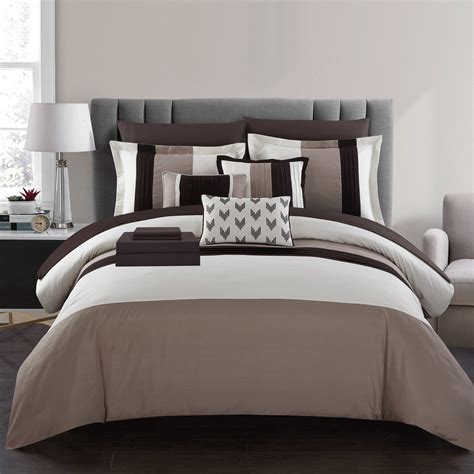 Chic Home Moriarty 10 Piece Comforter Set Color Block Ruffled Bed in a 