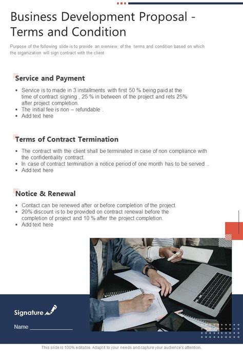 Business Development Proposal Terms And Condition One Pager Sample