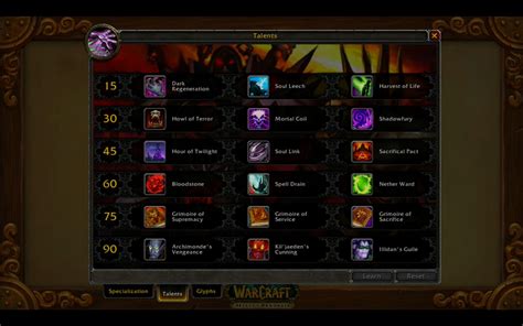 World Of Warcraft Mists Of Pandaria Warlock Talent Tree