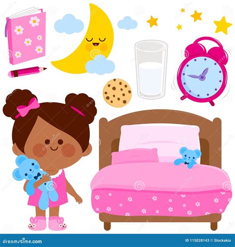 Cute Little Girl In Her Pajamas Getting Ready To Sleep Vector