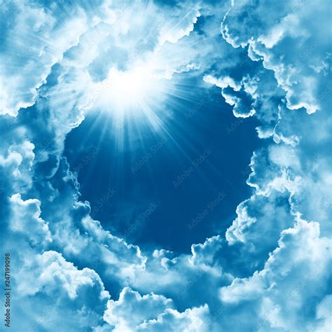 Sky With Beautiful Cloud And Sunshine Religion Concept Heavenly Sky Background Divine Shining