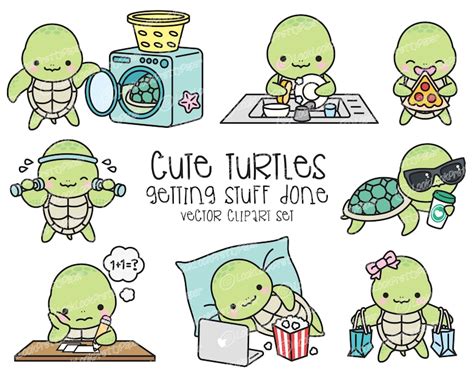 Premium Vector Clipart Kawaii Turtle Cute Sea Turtle Etsy Uk