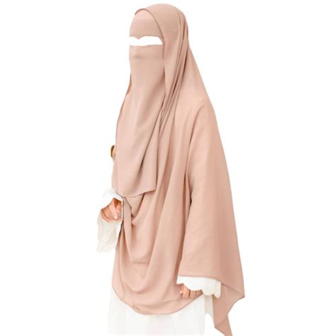 One Layer Niqab Nude V Curve Peak Eagle Eye Long Hijab Set