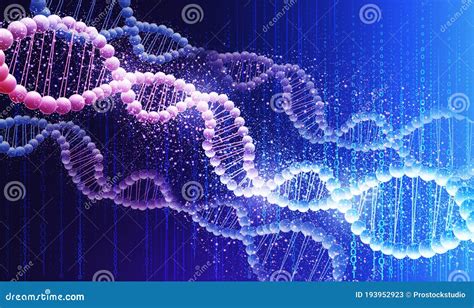 Human Genetics Concept Illustration With Shiny Dna Molecules Over Blue