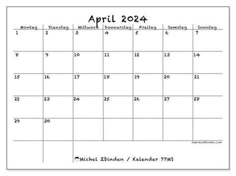 Kalender April 2024 Kreide Ms Michel Zbinden At