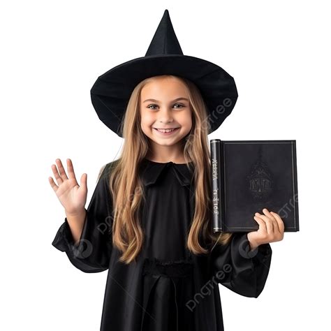 garota fantasiada de bruxa com um livro de bruxaria comemorando o halloween em casa mostra os