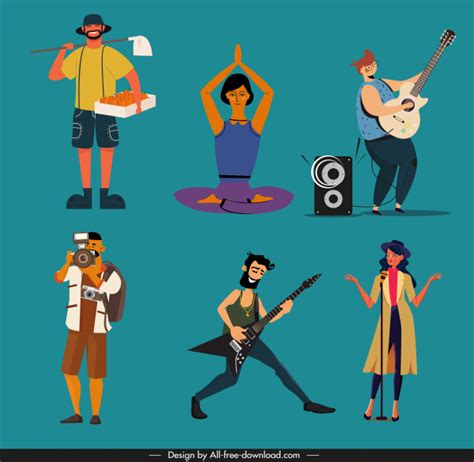 Human Job Icons Colored Cartoon Characters Sketch Vector Misc Free