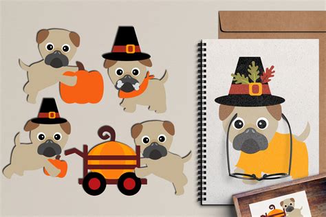 Thanksgiving Pugs Clipart Graphic Cute Pug Dog Pet Clip Art 99692