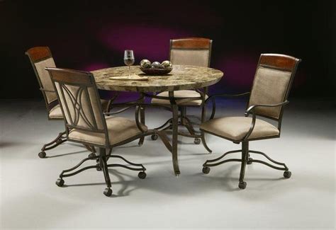 Traditional Wood And Metal Dinette Set With Castered Chairs 9387