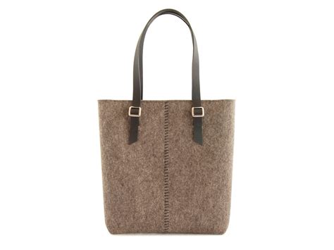 Wool Felt Tote Bag With Leather Straps Natural Gray Made In Italy